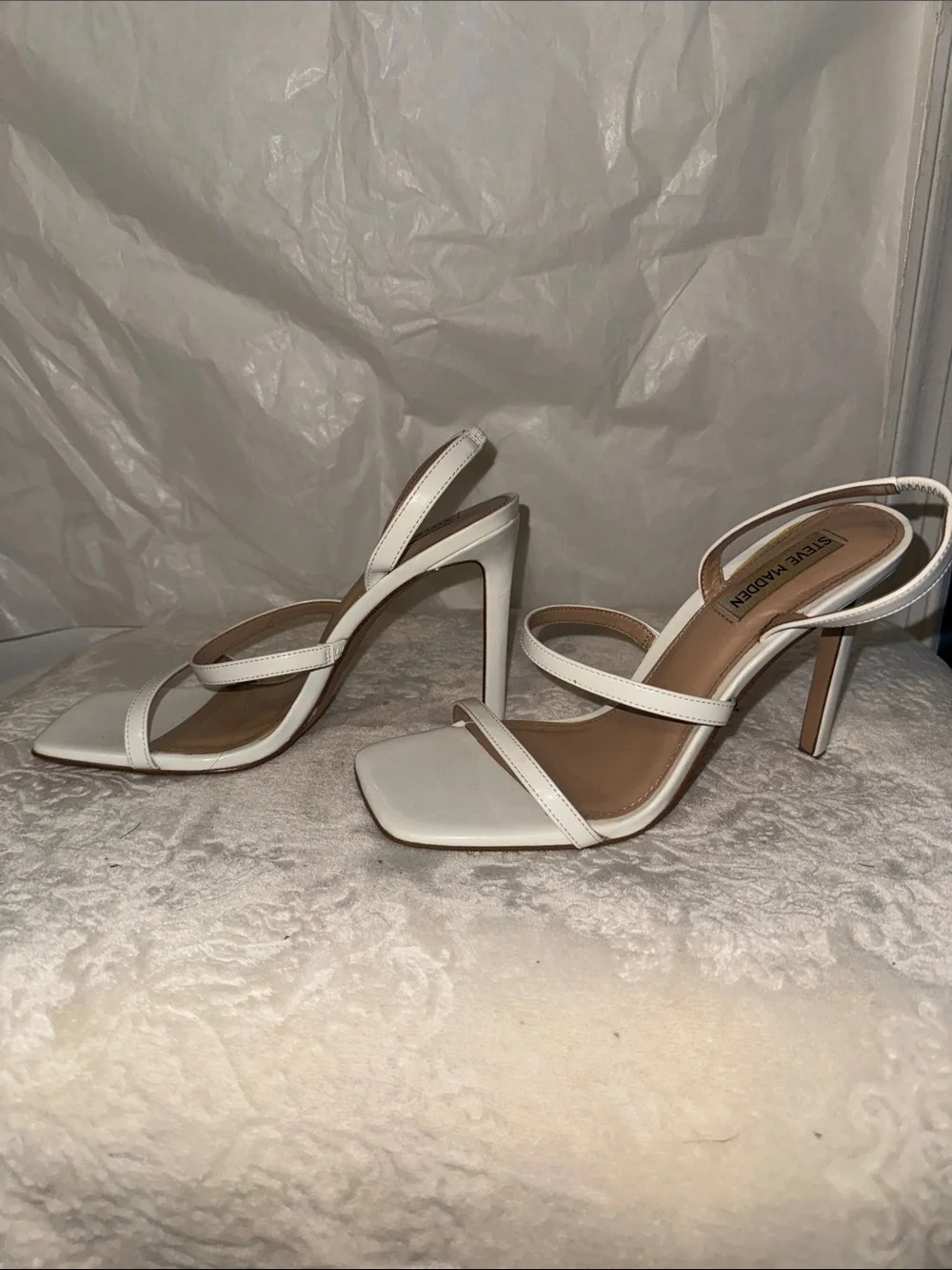 Steve Madden White Strappy Square-Toe Heels